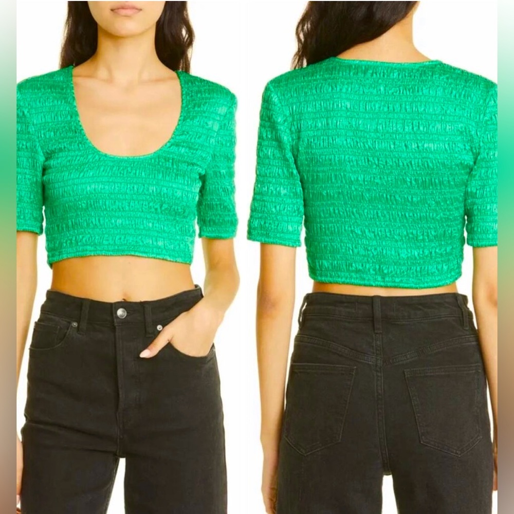 Ganni Cropped Smocked Top